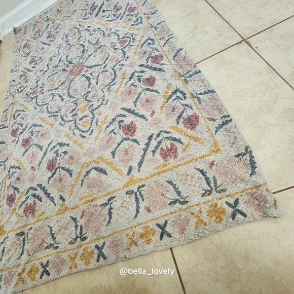 3x5ft Area Rug Beautiful Neutral Cotton Floral Patterned - Picture 3 of 4